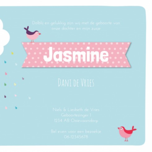 Geboortekaartje Jasmine - ZW