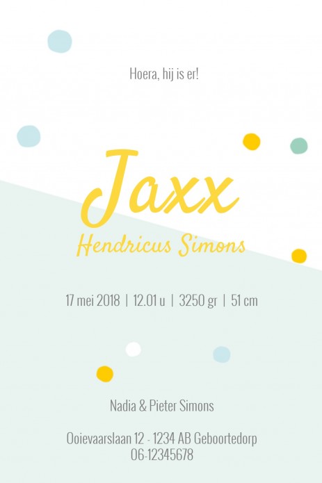 Geboortekaartje Jaxx - HK binnen