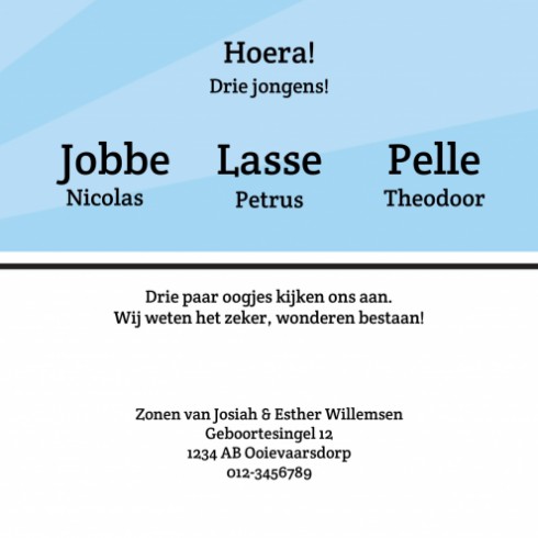 Geboortekaartje Jobbe - Lasse - Pelle - Gb binnen