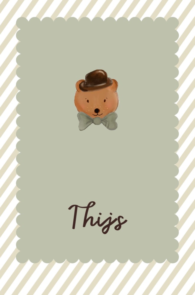 Geboortekaartje jongen beertje klassiek, trendy en lief - Thijs