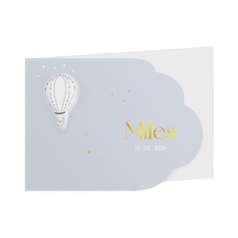 Geboortekaartje met luchtballon en wolken doorkijkje - Miles