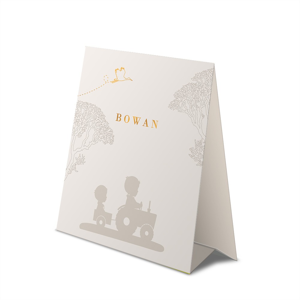 Geboortekaartje jongen met broertjes op tractor en koperfolie - Bowan