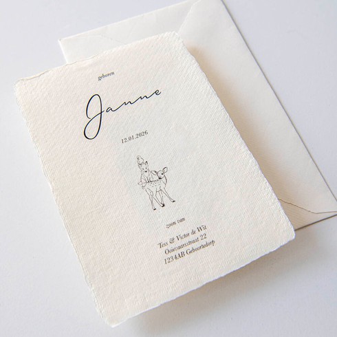Geboortekaartje handgeschept papier met dieren - Janne