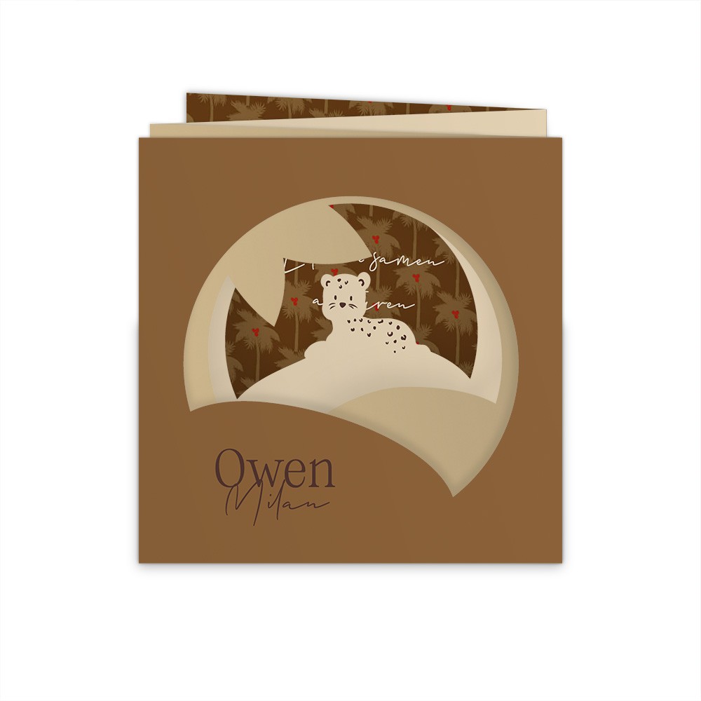 Geboortekaartje jongen met unieke jungle doorkijk in een vierluik - Owen