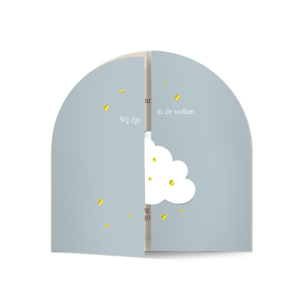 Unisex geboortekaartje met bijzondere wolkorm en goudfolie - Skye