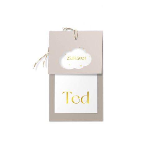 Label Geboortekaartje wolkje bruin - Ted