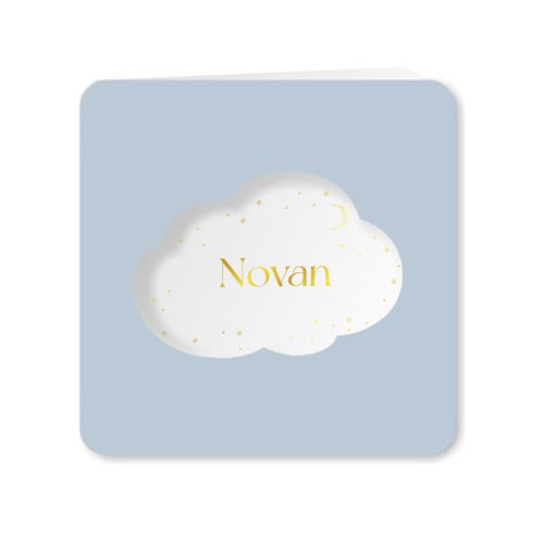 Geboortekaartje jongen met wolk doorkijk en sterren - Novan