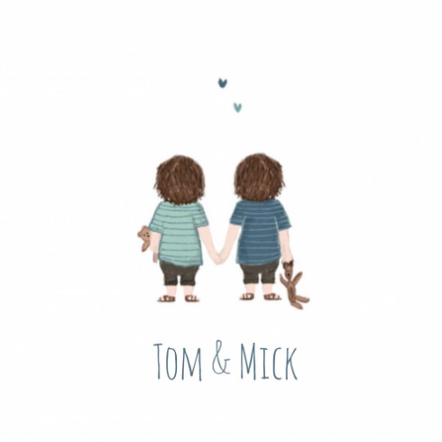 Geboortekaartje Jongen Tweeling Tom en Mick voor