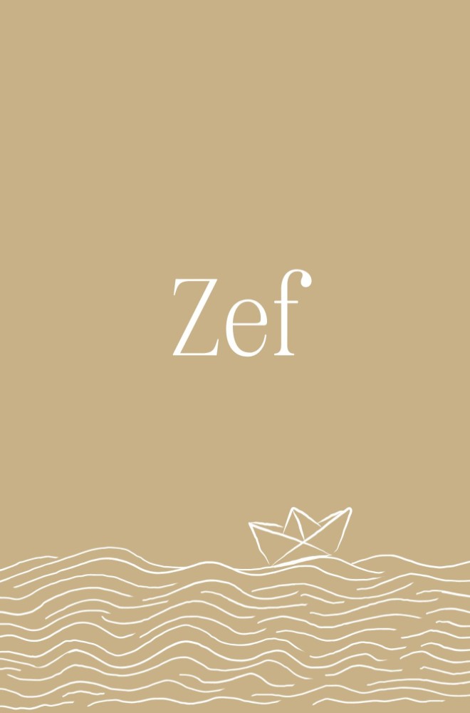 Geboortekaartje jongen in zand kleur met golven en bootje - Zef