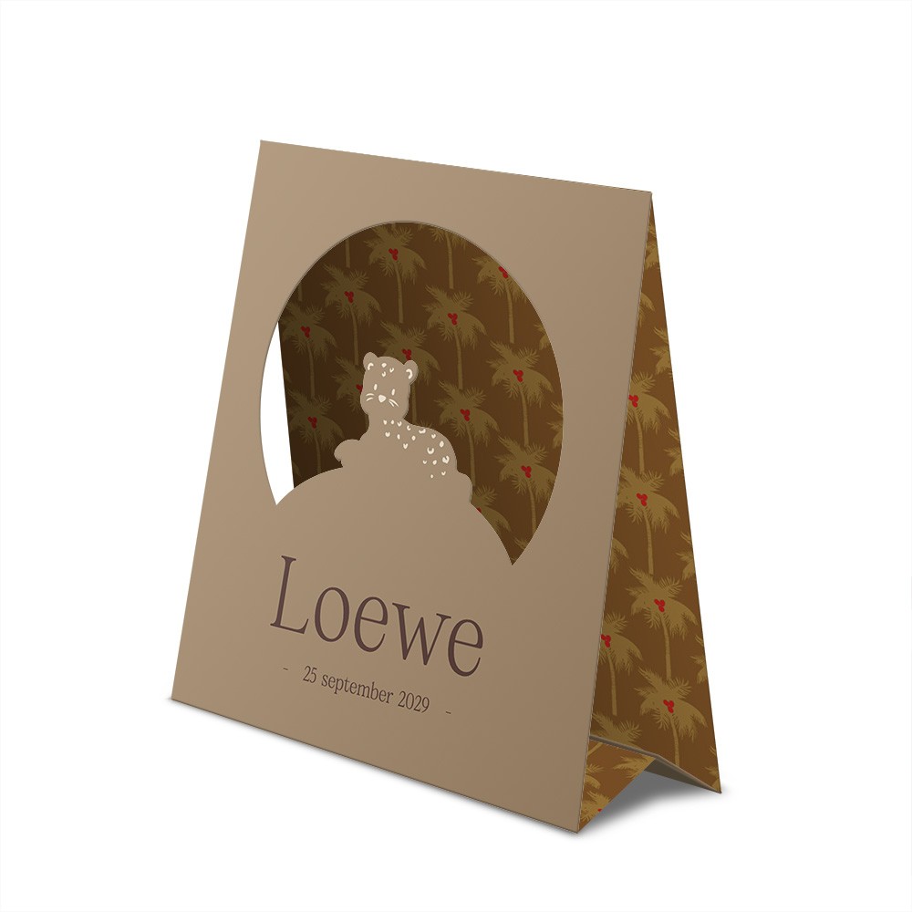 Geboortekaartje zoon met jungle en doorkijk van een tijger op een tentkaartje - Loewe