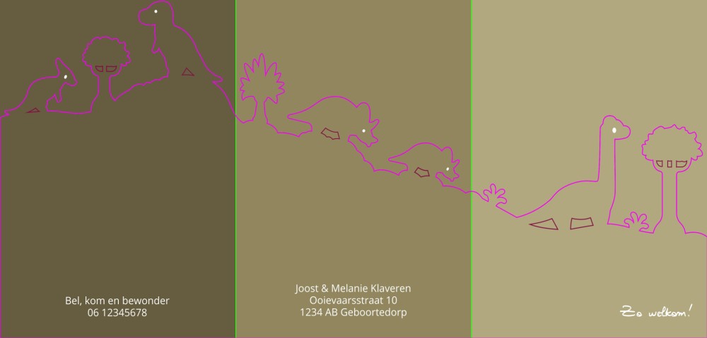 Geboortekaartje jongen met stoere dinos in bijzondere 3d vorm met trendy beige - Finn