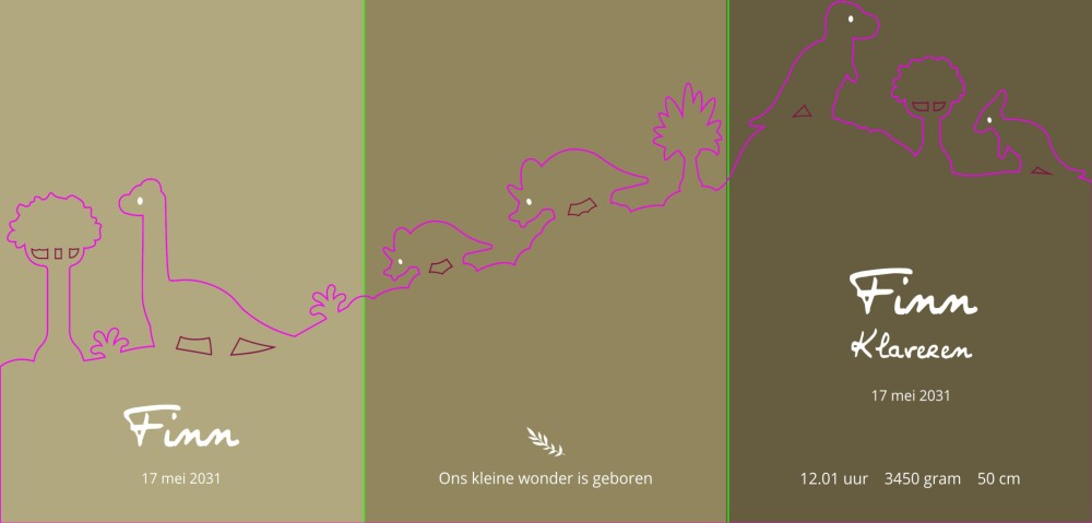 Geboortekaartje jongen met stoere dinos in bijzondere 3d vorm met trendy beige - Finn