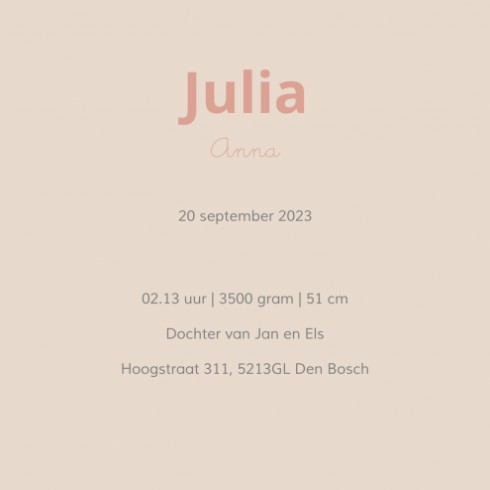 Geboortekaartje Julia - LK binnen