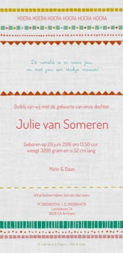 Geboortekaartje Julie - Dits en Dots achter