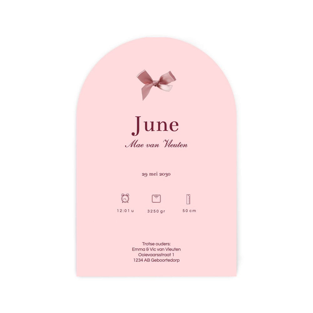 Geboortekaartje dochter met vrolijke strepen en goudfolie in speelse vorm - June