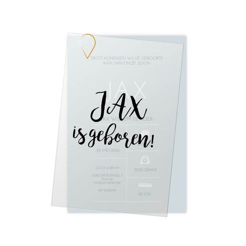 Geboortekaartje kalkpapier - Jax (1 van 2)