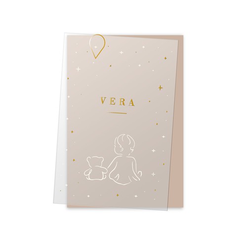 Meisjeskaartje kalkpapier - Meisje met teddybeer - Vera (1 van 2)