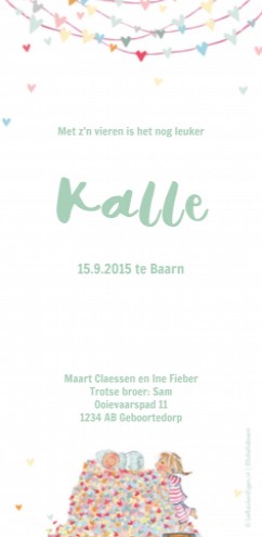 Geboortekaartje Kalle met zusje- EB achter