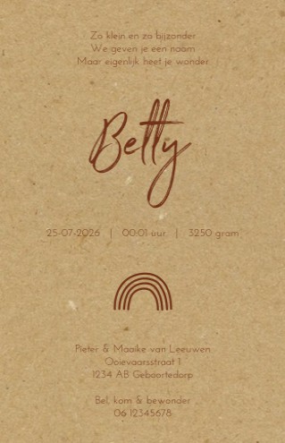 Geboortekaartje met kraft look - Betty achter