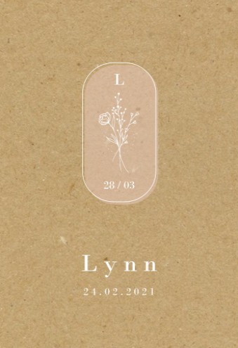 Geboortekaartje kraftlook bloemen Lynn voor