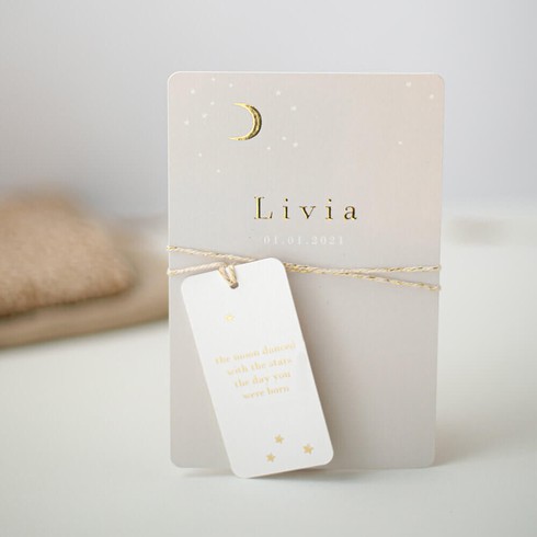 Geboortekaartje lief labeltje meisje sterren maan - Livia