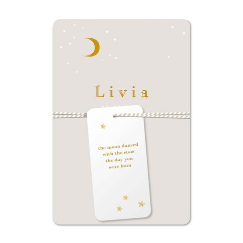 Lief geboortekaartje meisje met labeltje maan en sterren - Livia