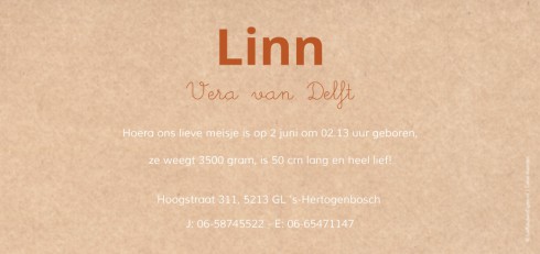 Geboortekaartje Linn 21x10 cm - LK achter