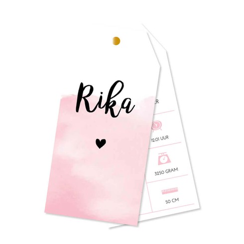 Label geboortekaartje watercolor pink - Rika