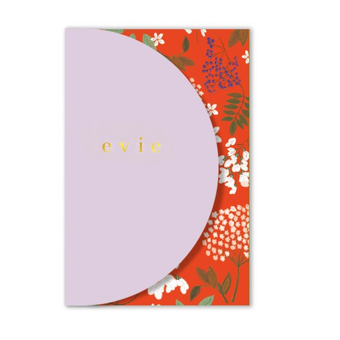 Geboortekaartje met foto, bloemen en goudfolie in pocketfold vorm - Evie