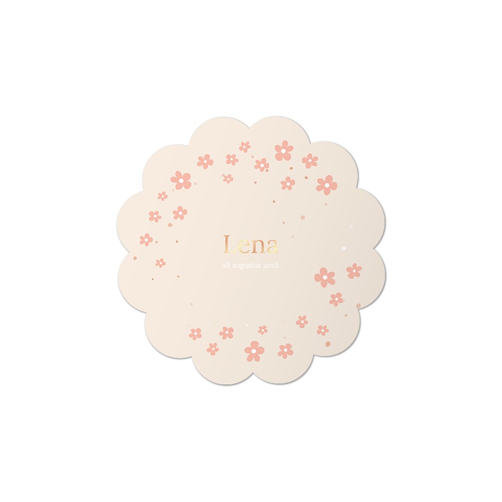 Geboortekaartje meisje in bloemenvorm met lieve kleuren en rosegoude details - Lena