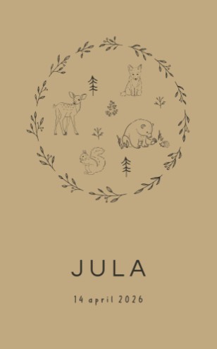 Geboortekaartje meisje met bosdieren en takken wreath - Jula