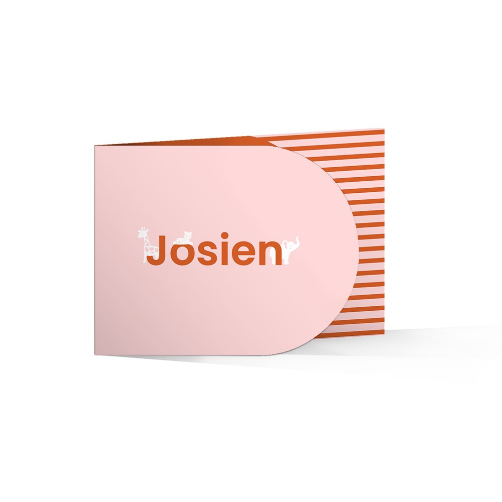 Geboortekaartje voor een meisje in boogvorm met lieve lichten kleuren en stoeren jungle dieren - Josien