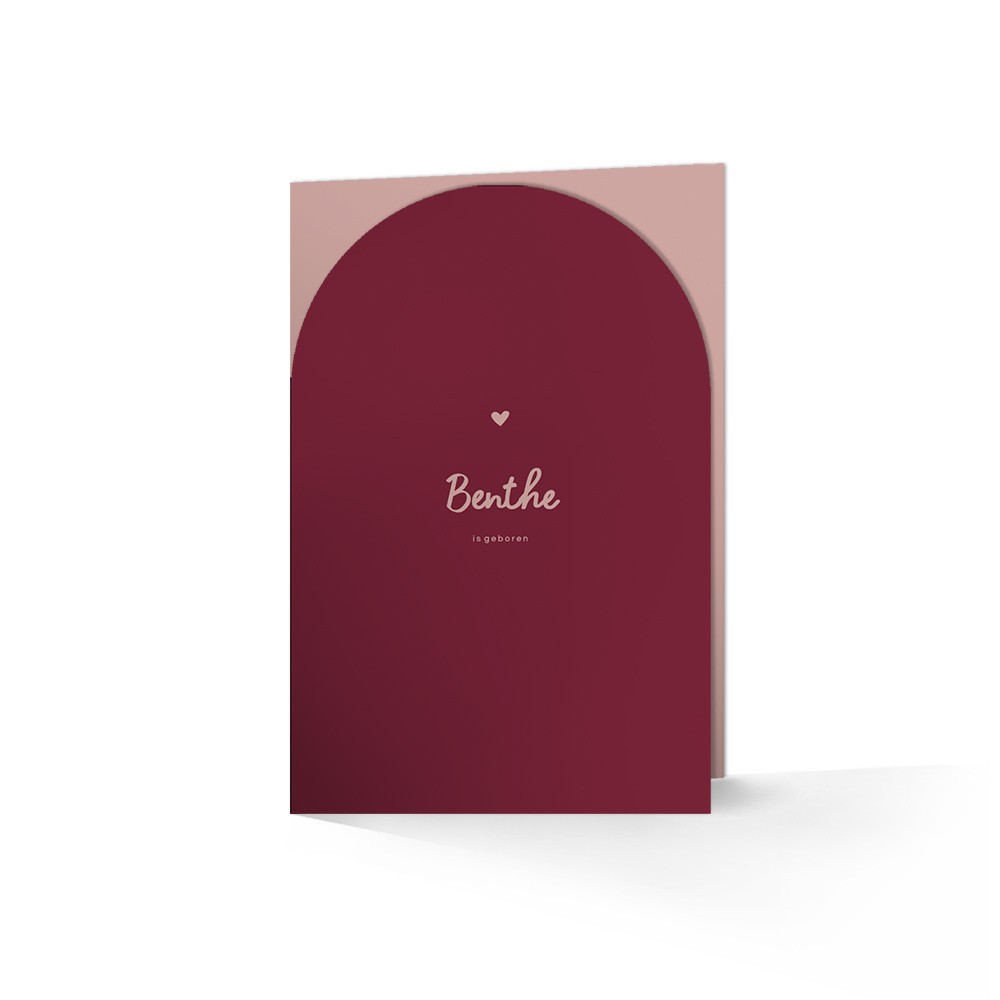 Geboortekaartje meisje met stoeren kleuren en minimalistisch design op een bijzondere boogvorm - Benthe