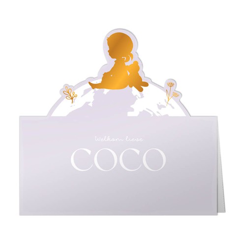 Geboortekaartje meisje in originele vorm silhouet op wereldbol - Coco