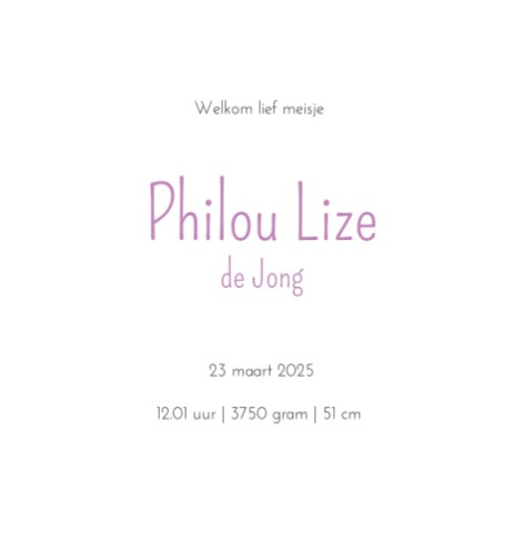 Geboortekaartje voor een meisje met geïllustreerde waslijn - Philou