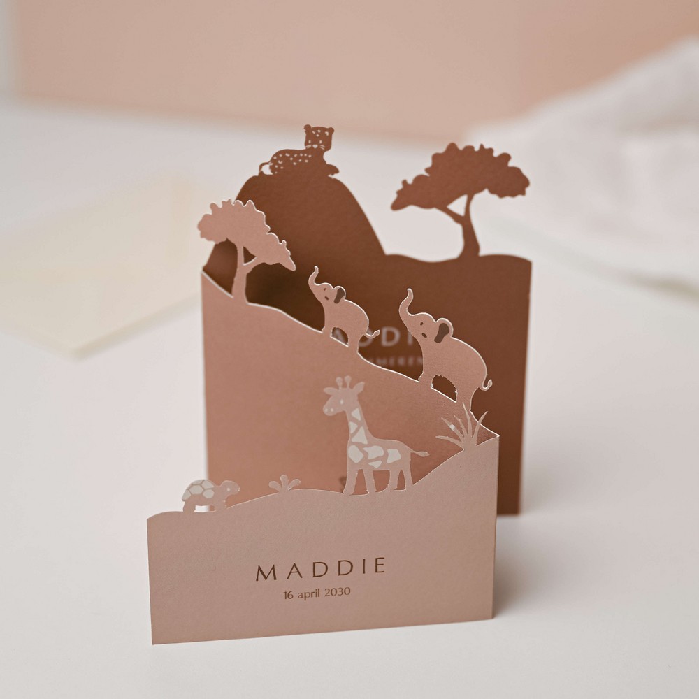 Jungle 3D geboortekaartje meisje met dieren met hippe kleuren - Maddie
