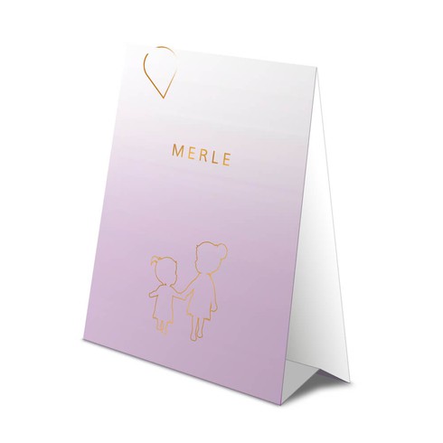 Geboortekaartje met silhouetje zusjes in lila met folie - Merle