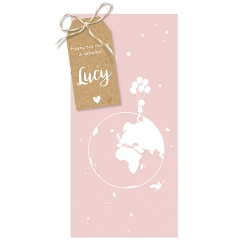 Geboortekaartje met around the world thema - Lucy