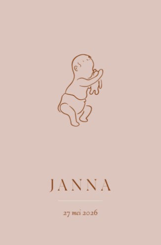 Geboortekaartje meisje met lijntekening van baby met knuffeltje - Janna