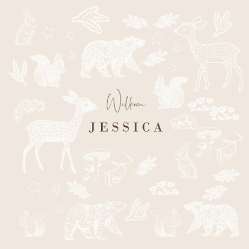 Geboortekaartje meisje met bos dieren - Jessica voor
