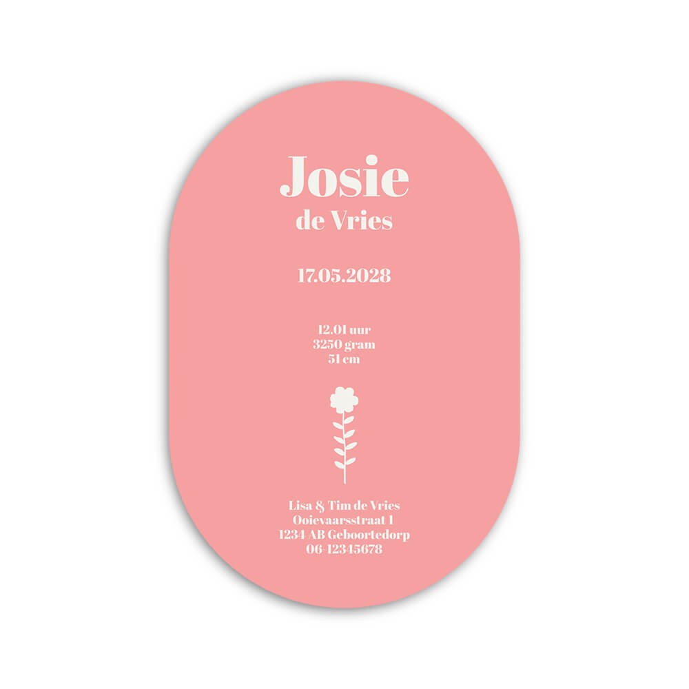 Geboortekaartje meisje ovaal bloemenprint gekleurd - Josie