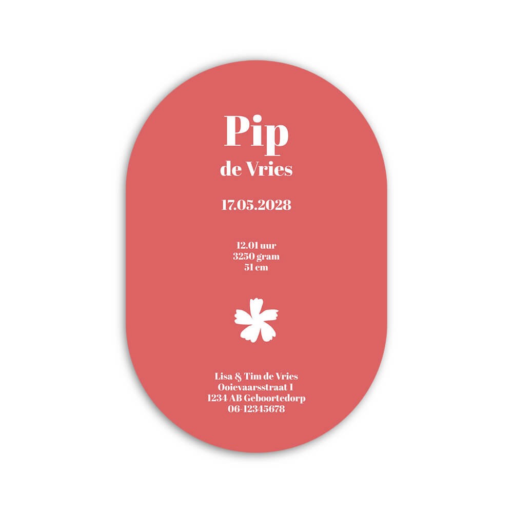 Geboortekaartje meisje ovaal wildflowers print- Pip