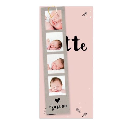 Geboortekaartje met fotostrip - Lotte
