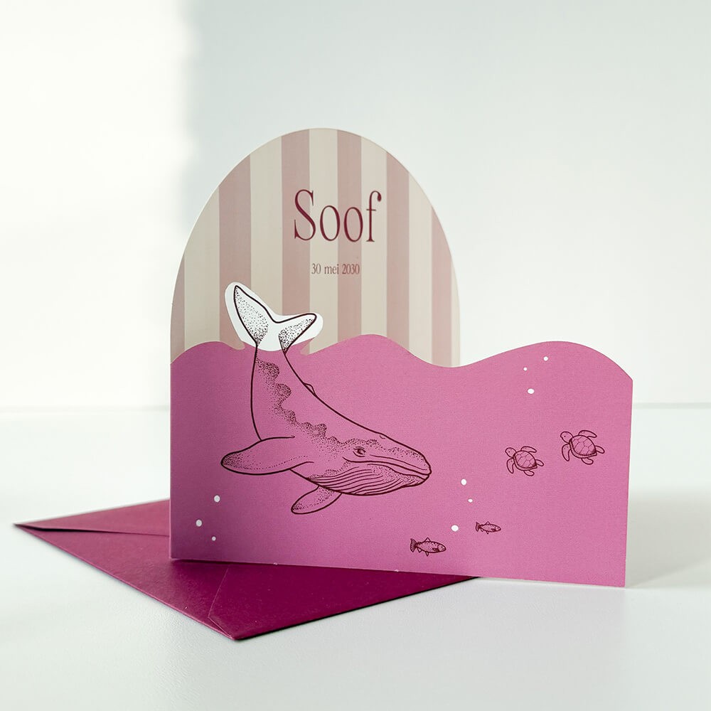 Geboortekaartje meisje met onderwaterwereld en walvis in unieke 3d vorm - Soof