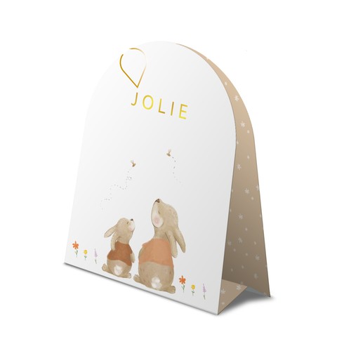 Geboortekaartje meisje met illustratieve konijntjes en bloemen - Jolie