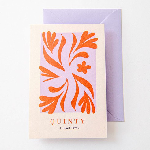 Geboortekaartje meisje met vrolijke kleur en bloemen - Quinty