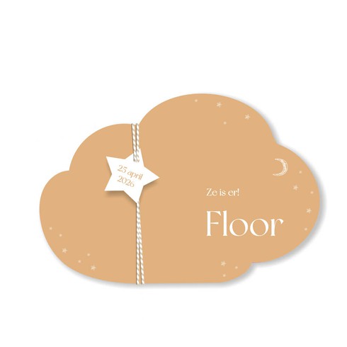 Geboortekaartje in wolk vorm met ster labeltje - Floor