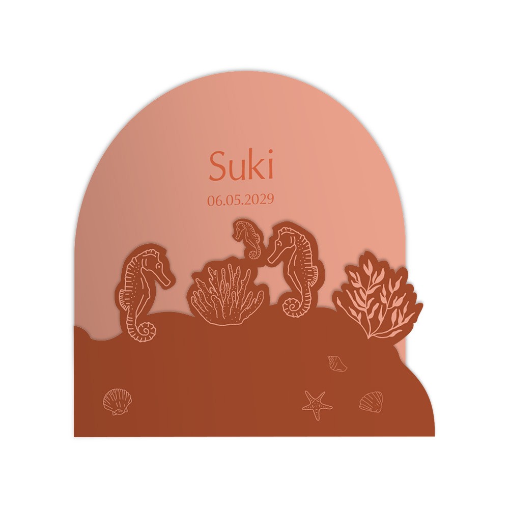 Geboortekaartje unisex met zeepaardjes onderwater in unieke 3D vorm - Suki