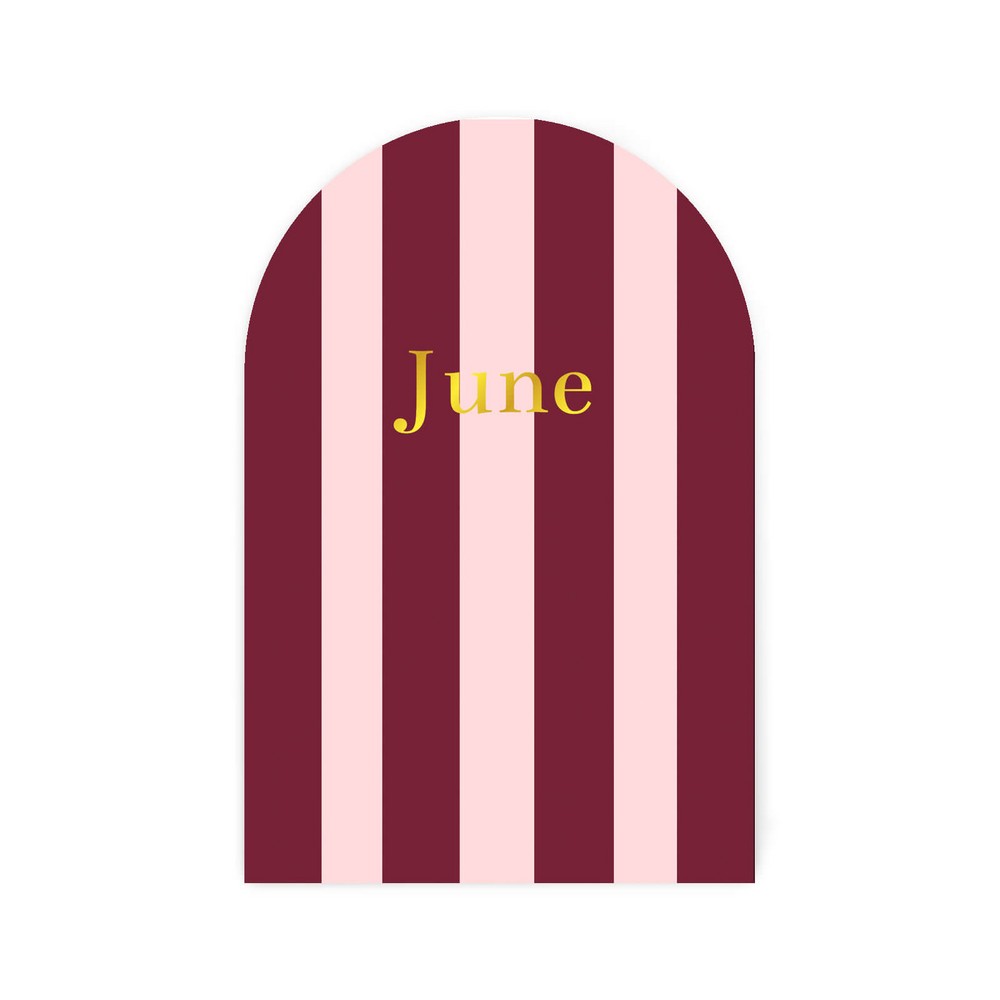 Geboortekaartje dochter met vrolijke strepen en goudfolie in speelse vorm - June