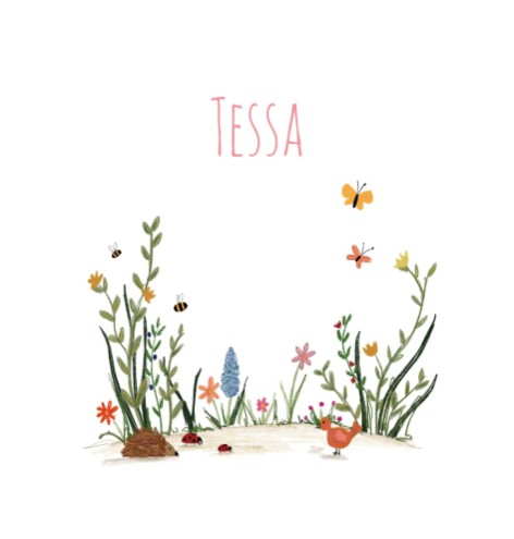 Geboortekaartje met bloemen lente 13x13 - Tessa